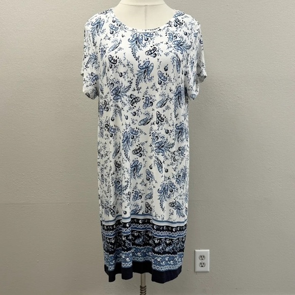 Lucky Brand Blue & White Paisley Floral Shirt Midi Dress - Size 3X - Picture 1 of 4